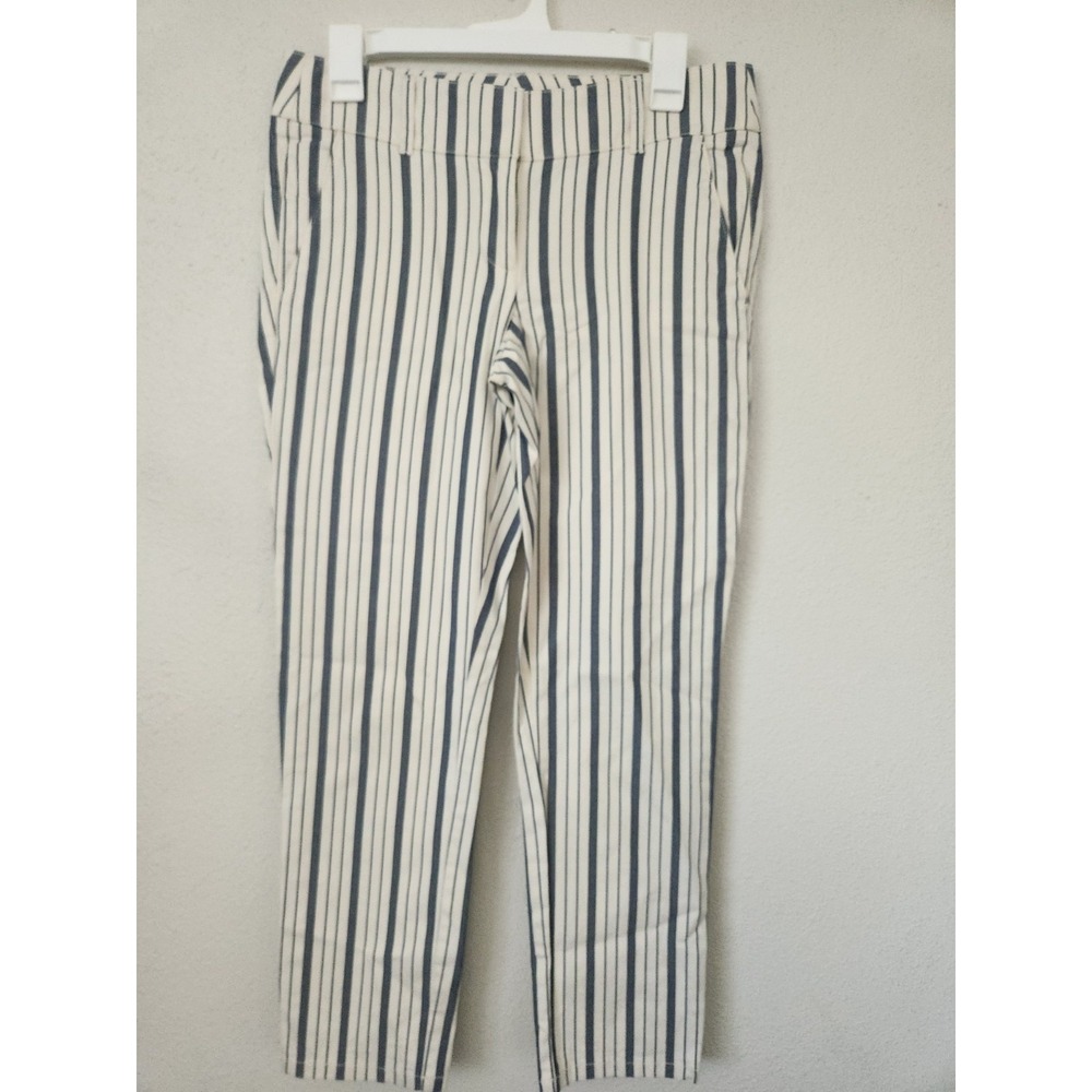 Ann Taylor LOFT Women's‎ Cream Blue Yellow Striped Mid-Rise Denim Pants Size 4